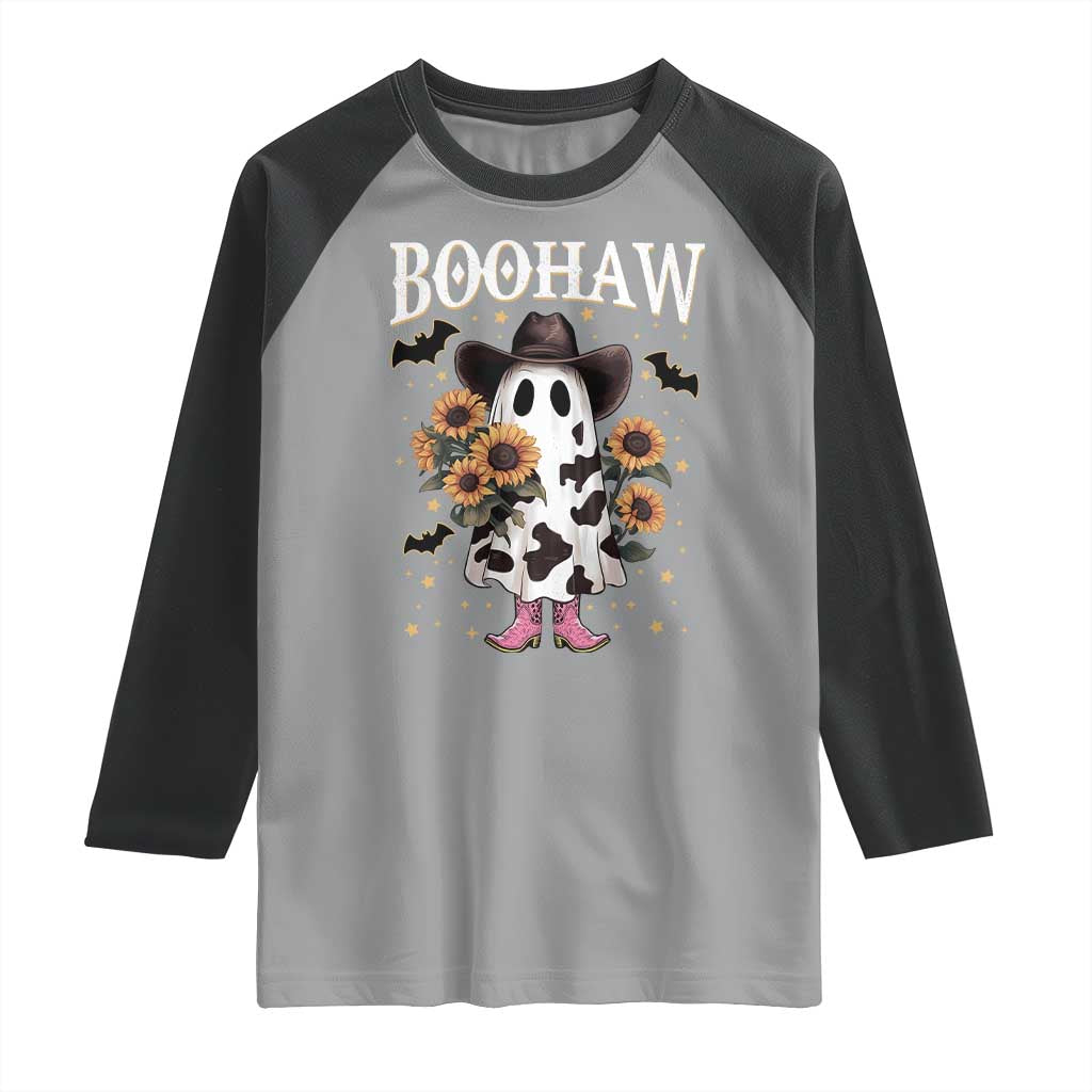 Funny Boohaw Halloween Western Cowboy Ghost Raglan Shirt - Wonder Print Shop
