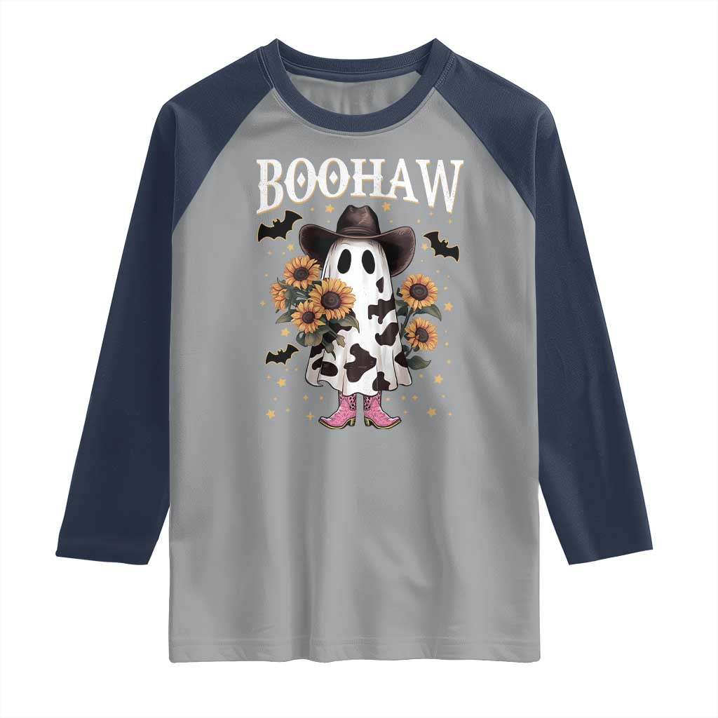 Funny Boohaw Halloween Western Cowboy Ghost Raglan Shirt - Wonder Print Shop