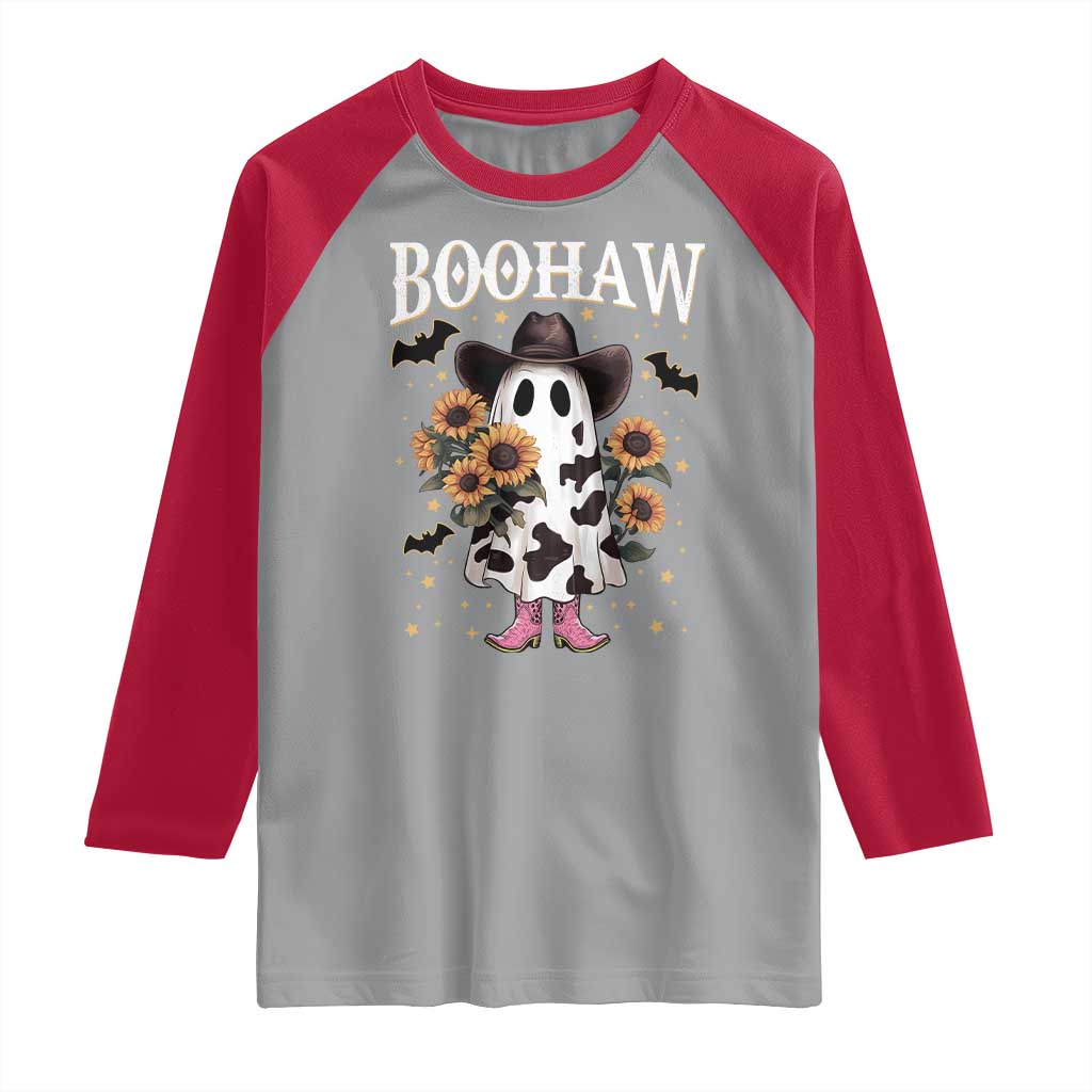 Funny Boohaw Halloween Western Cowboy Ghost Raglan Shirt - Wonder Print Shop