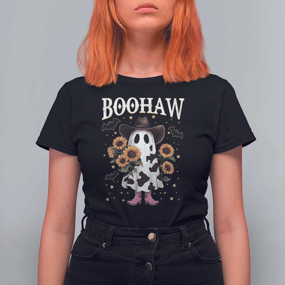 Funny Boohaw Halloween Western Cowboy Ghost T Shirt For Women - Wonder Print Shop