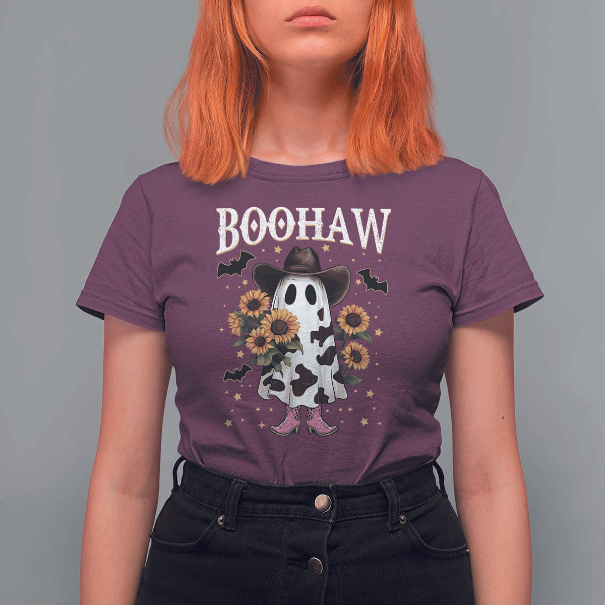 Funny Boohaw Halloween Western Cowboy Ghost T Shirt For Women - Wonder Print Shop