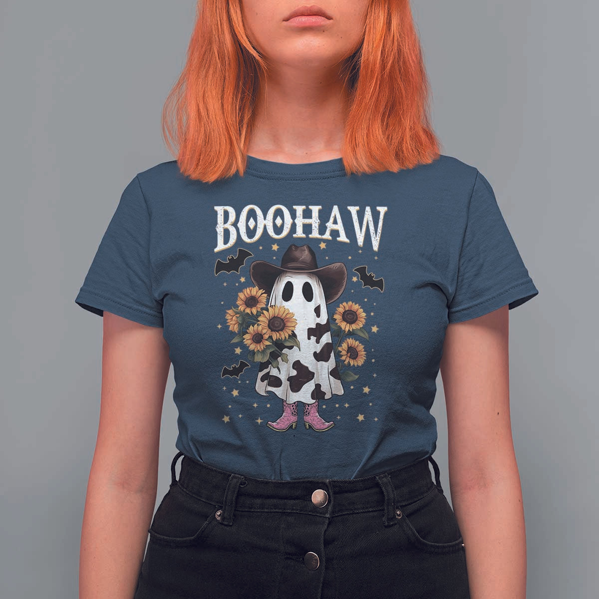 Funny Boohaw Halloween Western Cowboy Ghost T Shirt For Women - Wonder Print Shop