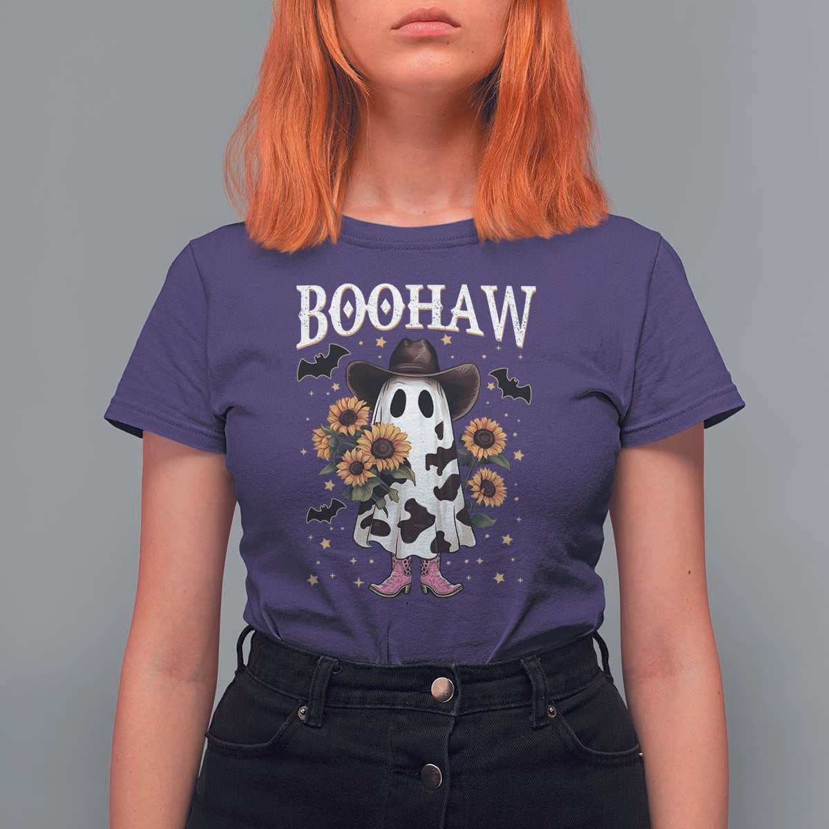 Funny Boohaw Halloween Western Cowboy Ghost T Shirt For Women - Wonder Print Shop