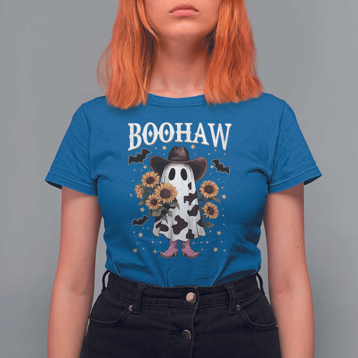 Funny Boohaw Halloween Western Cowboy Ghost T Shirt For Women - Wonder Print Shop