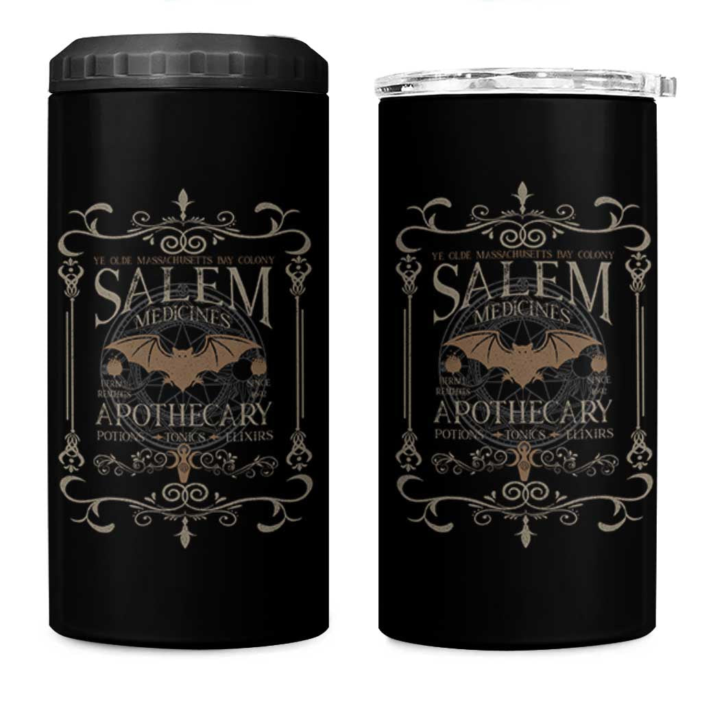 Halloween Salem Witch 4 in 1 Can Cooler Tumbler Salem Medicines Apothecary Potions Tonics Elixirs - Wonder Print Shop