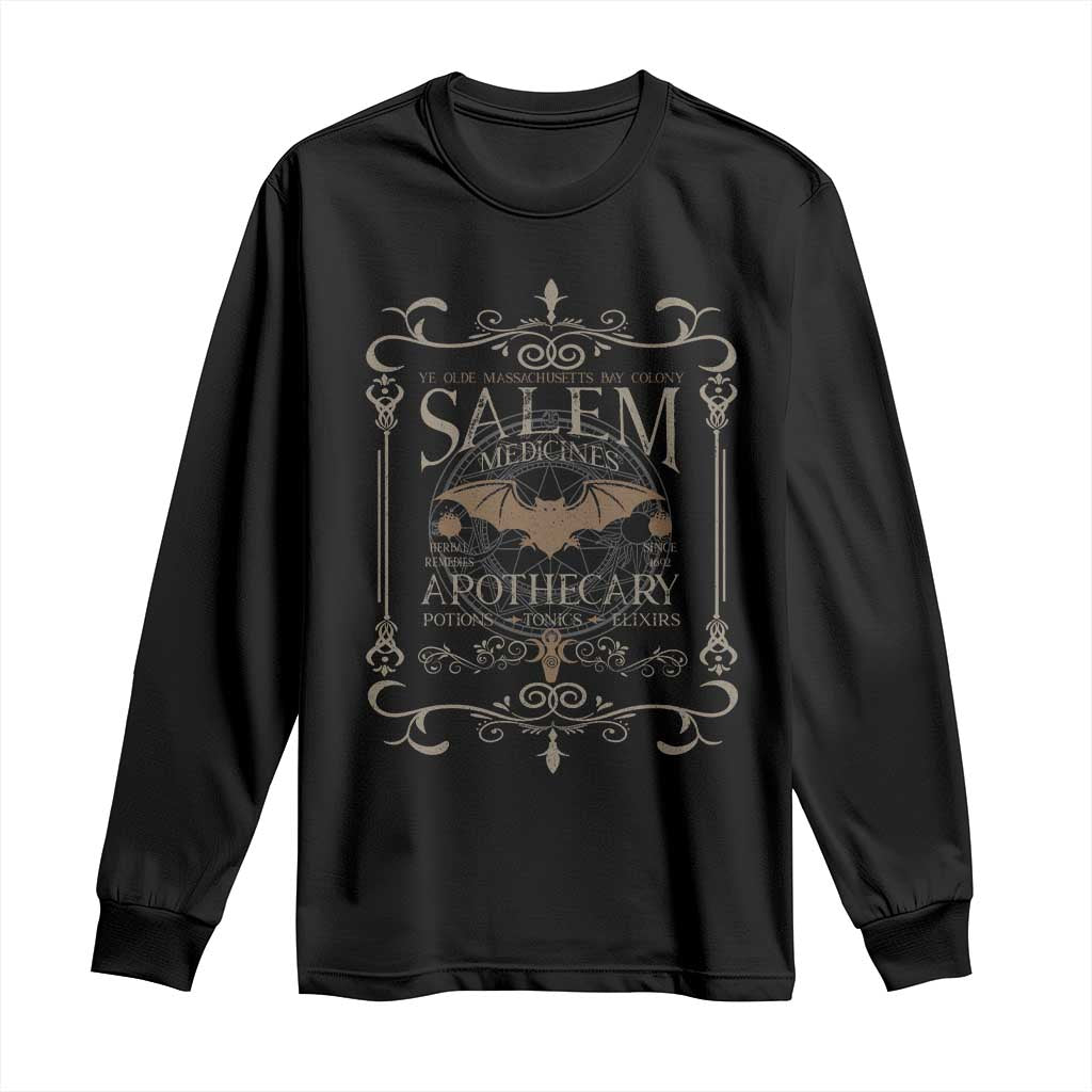 Halloween Salem Witch Long Sleeve Shirt Salem Medicines Apothecary Potions Tonics Elixirs - Wonder Print Shop
