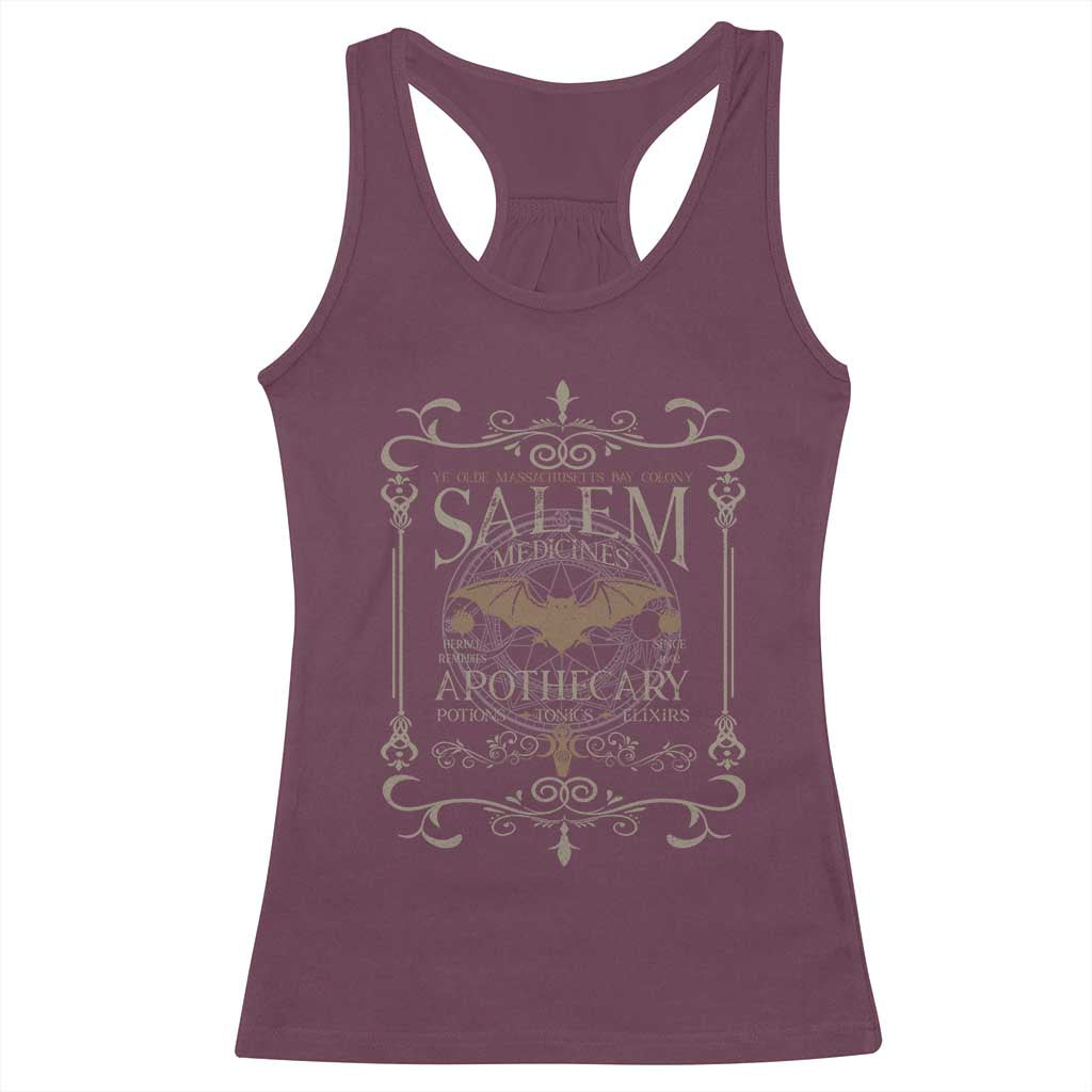 Halloween Salem Witch Racerback Tank Top Salem Medicines Apothecary Potions Tonics Elixirs - Wonder Print Shop