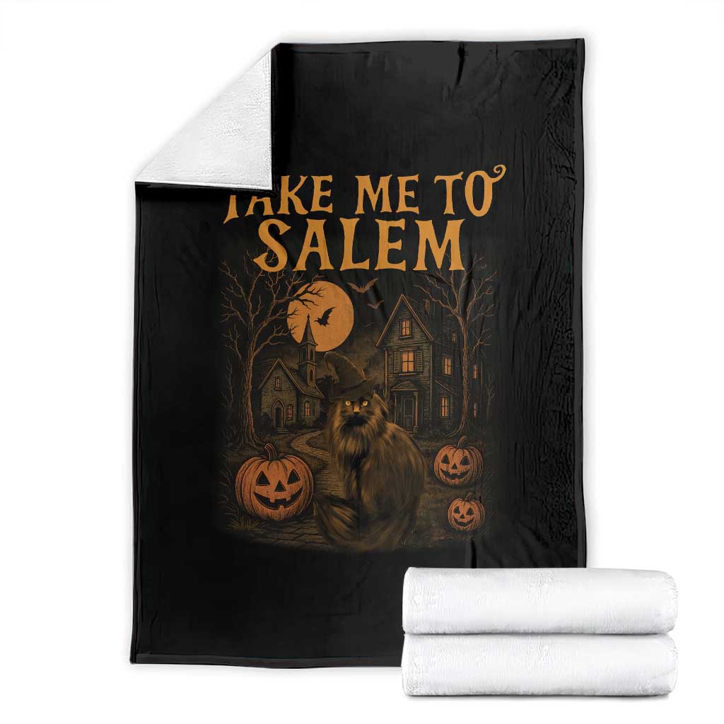 Take Me To Salem Throw Blanket Halloween Witch Salem Trip Black Cat Spooky Season - Wonder Print Shop