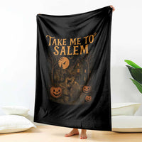 Take Me To Salem Throw Blanket Halloween Witch Salem Trip Black Cat Spooky Season - Wonder Print Shop