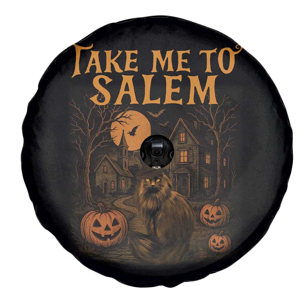 Take Me To Salem Spare Tire Cover Halloween Witch Salem Trip Black Cat Spooky Season - Wonder Print Shop