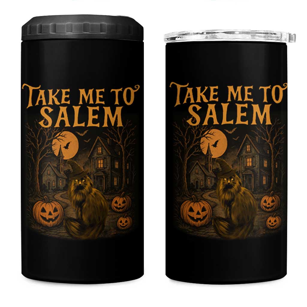 Take Me To Salem 4 in 1 Can Cooler Tumbler Halloween Witch Salem Trip Black Cat Spooky Season - Wonder Print Shop
