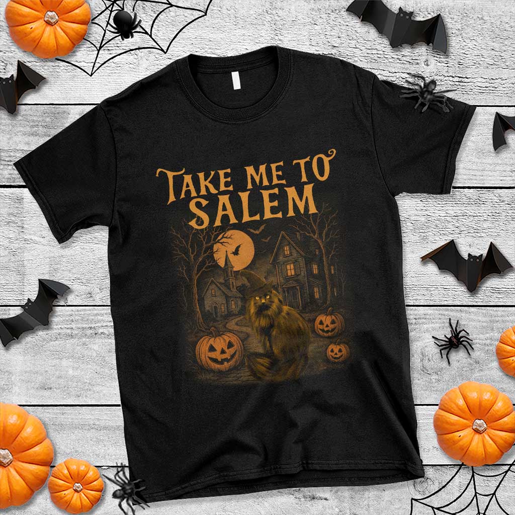 Take Me To Salem T Shirt Halloween Witch Salem Trip Black Cat Spooky Season - Wonder Print Shop