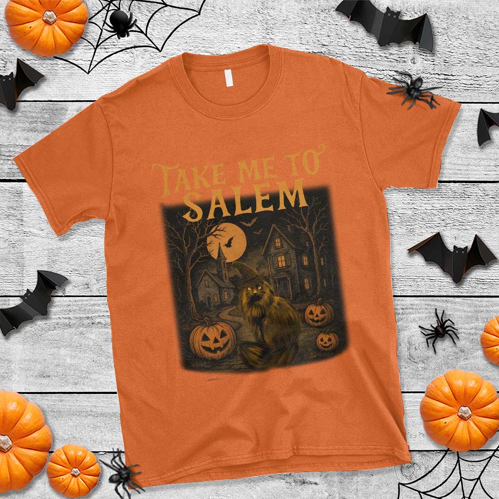 Take Me To Salem T Shirt Halloween Witch Salem Trip Black Cat Spooky Season - Wonder Print Shop