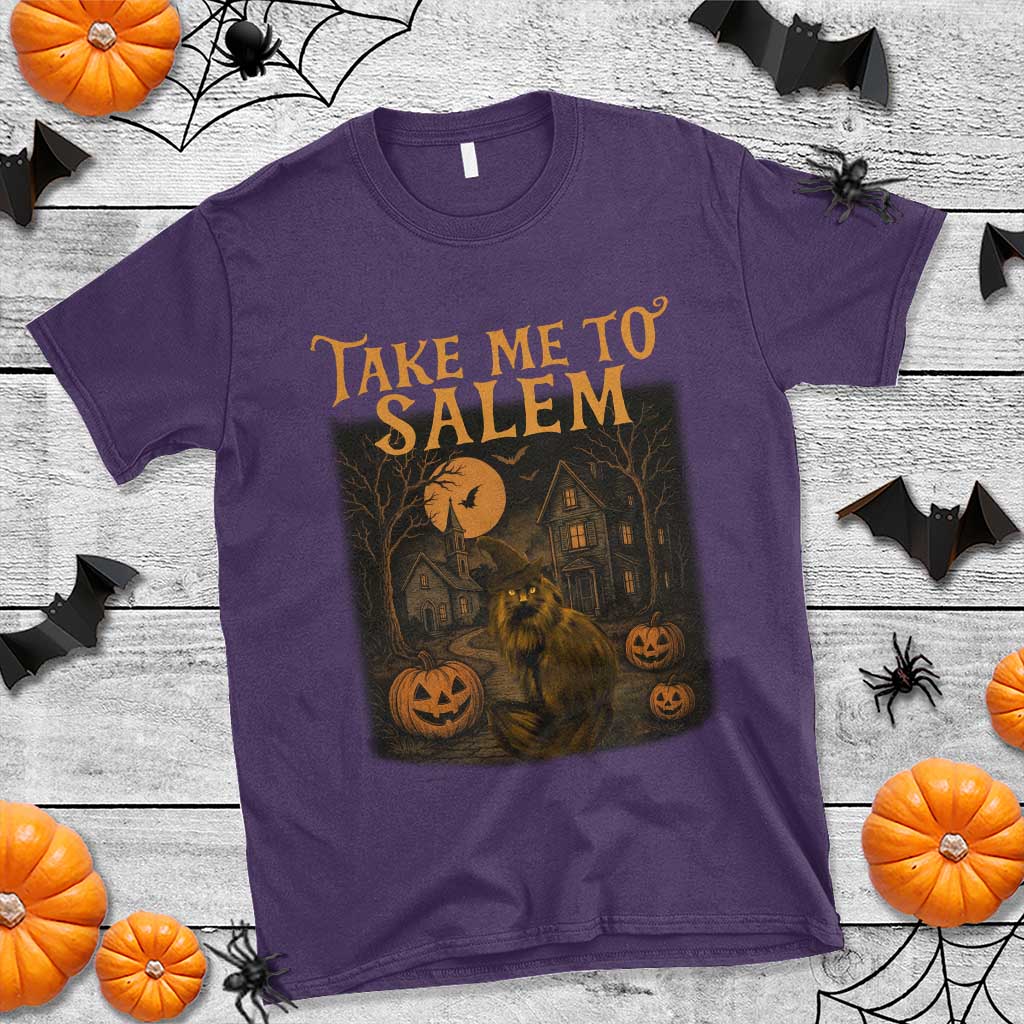 Take Me To Salem T Shirt Halloween Witch Salem Trip Black Cat Spooky Season - Wonder Print Shop