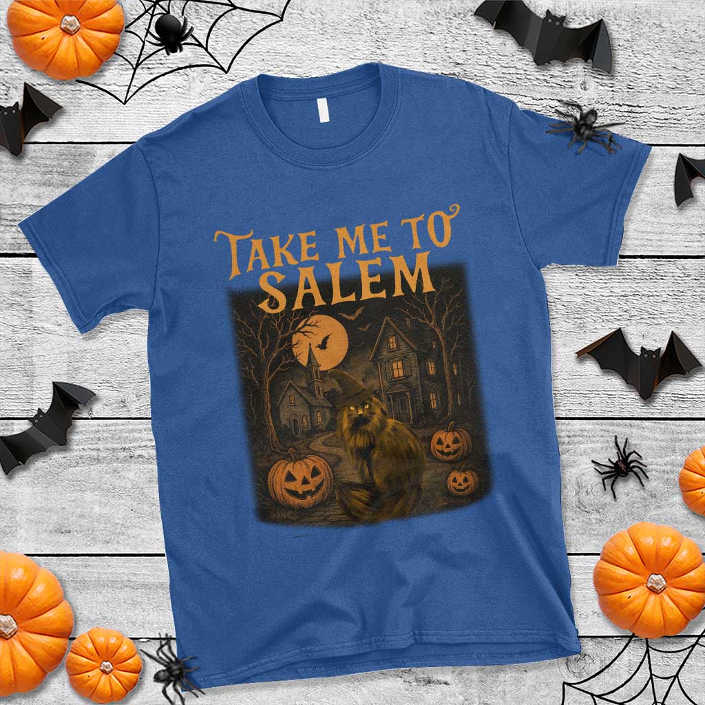 Take Me To Salem T Shirt Halloween Witch Salem Trip Black Cat Spooky Season - Wonder Print Shop