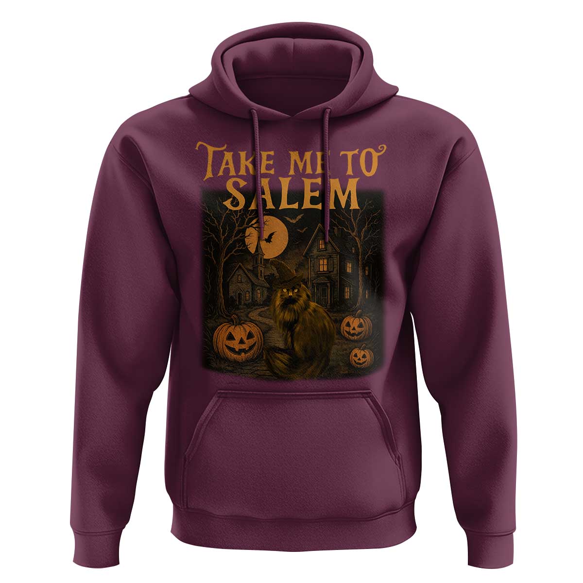 Take Me To Salem Hoodie Halloween Witch Salem Trip Black Cat Spooky Season - Wonder Print Shop