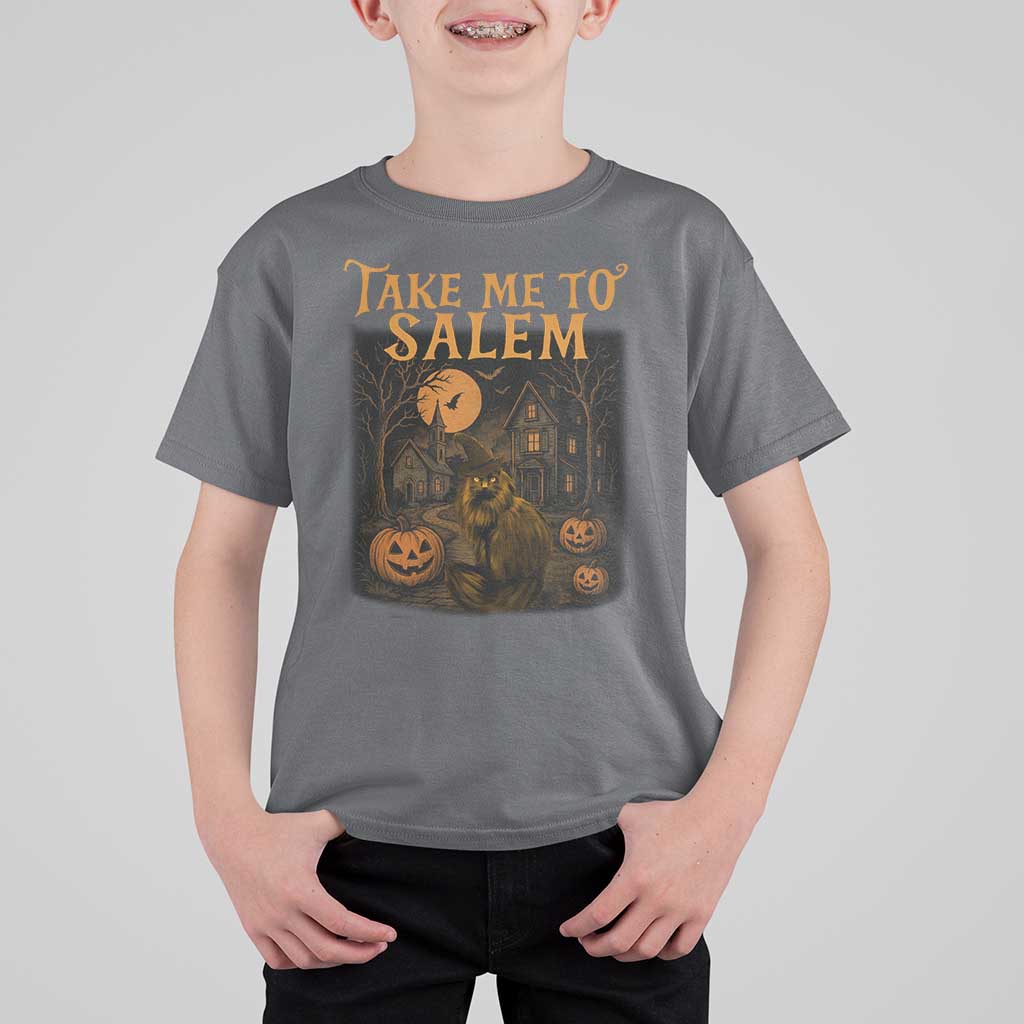 Take Me To Salem T Shirt For Kid Halloween Witch Salem Trip Black Cat Spooky Season - Wonder Print Shop
