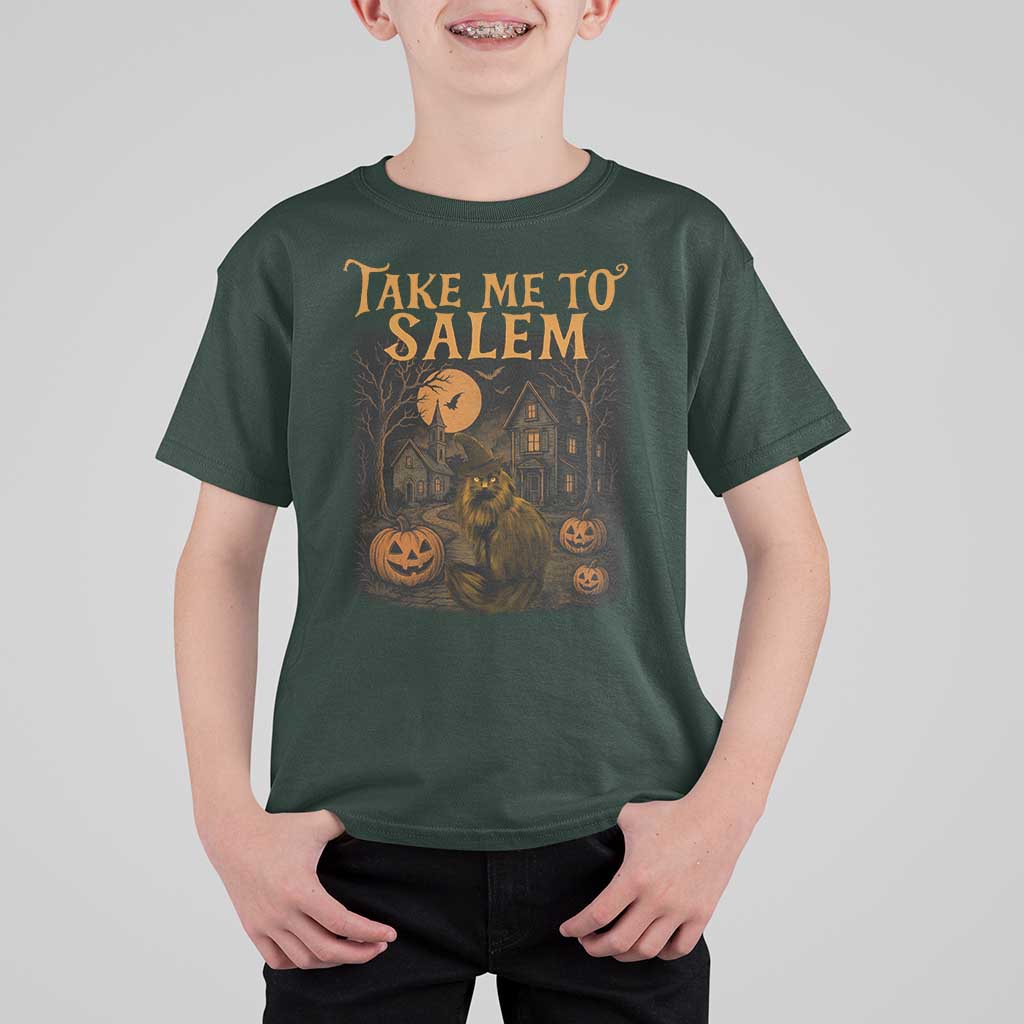 Take Me To Salem T Shirt For Kid Halloween Witch Salem Trip Black Cat Spooky Season - Wonder Print Shop