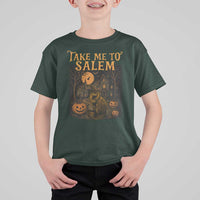 Take Me To Salem T Shirt For Kid Halloween Witch Salem Trip Black Cat Spooky Season - Wonder Print Shop