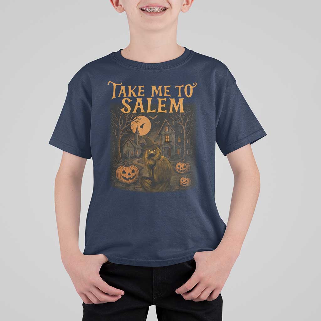 Take Me To Salem T Shirt For Kid Halloween Witch Salem Trip Black Cat Spooky Season - Wonder Print Shop