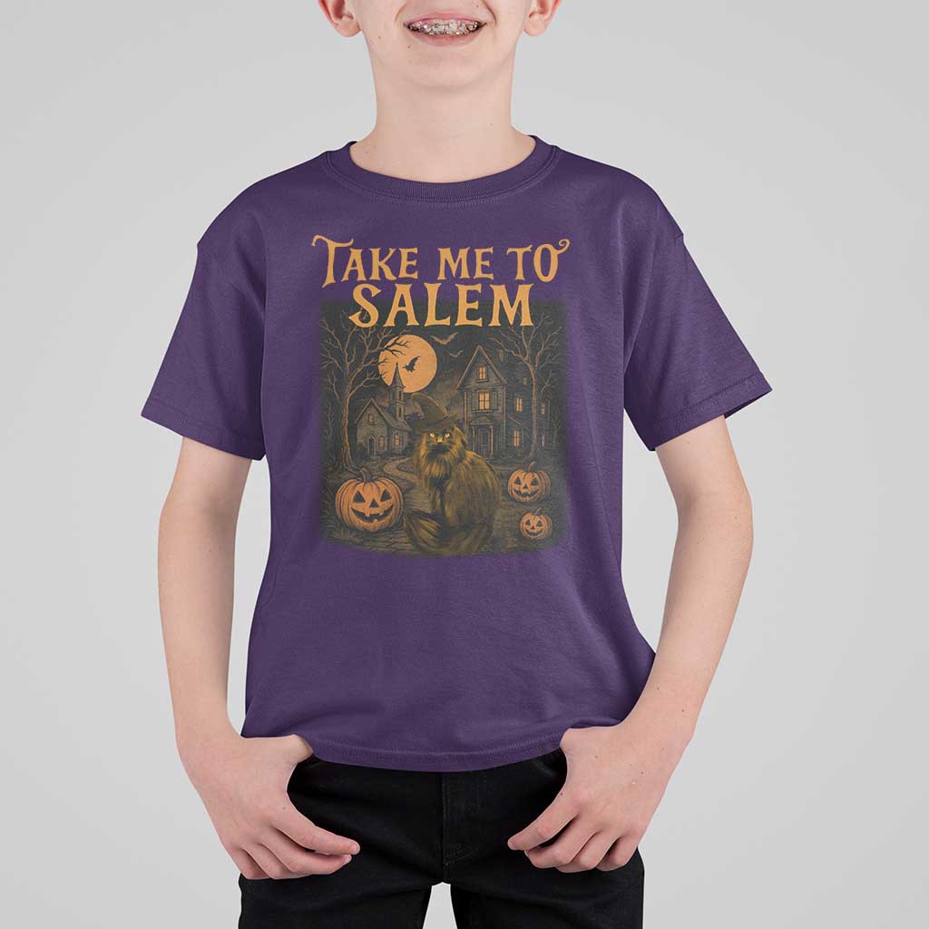 Take Me To Salem T Shirt For Kid Halloween Witch Salem Trip Black Cat Spooky Season - Wonder Print Shop