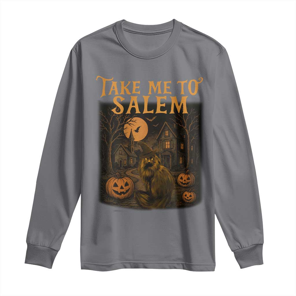 Take Me To Salem Long Sleeve Shirt Halloween Witch Salem Trip Black Cat Spooky Season - Wonder Print Shop