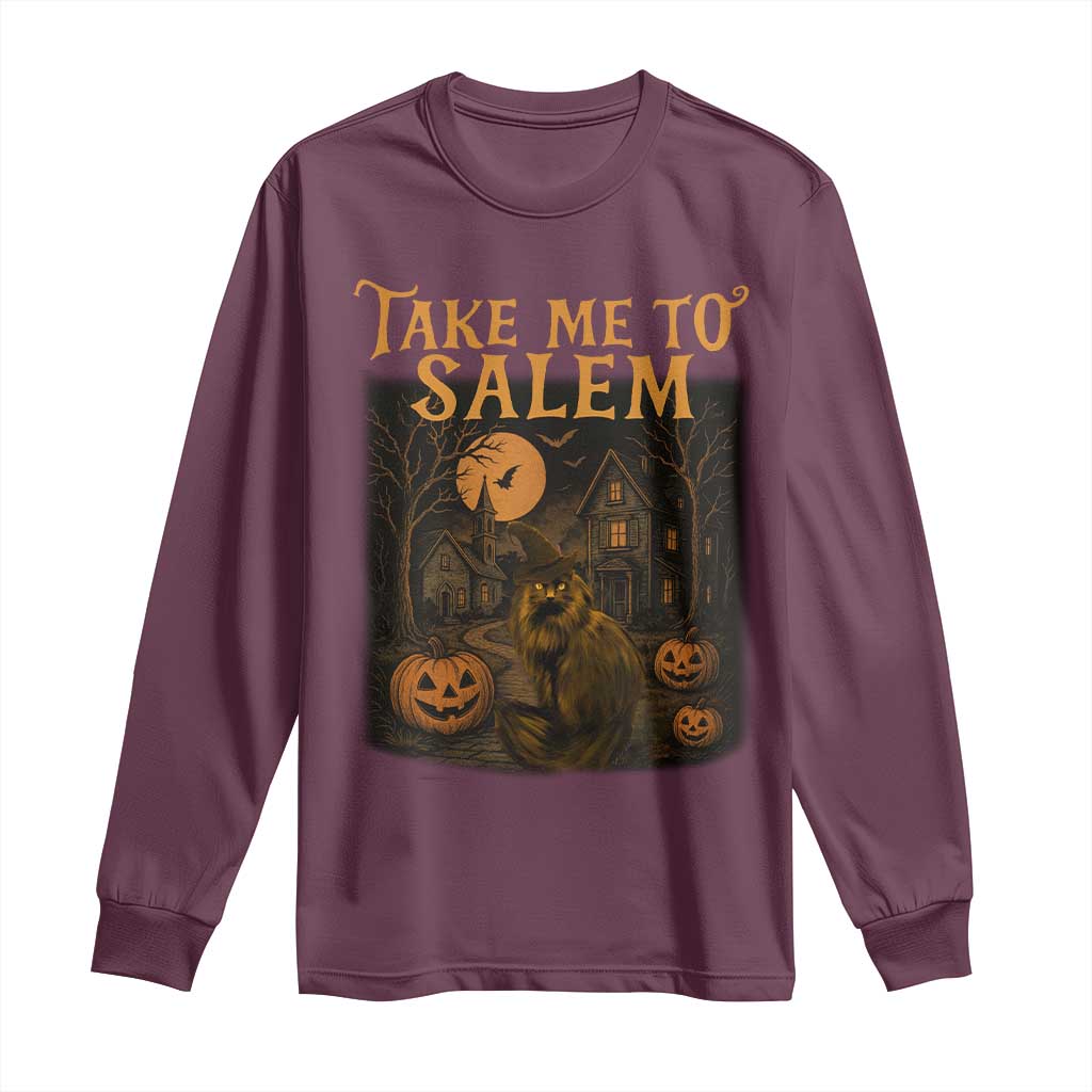 Take Me To Salem Long Sleeve Shirt Halloween Witch Salem Trip Black Cat Spooky Season - Wonder Print Shop