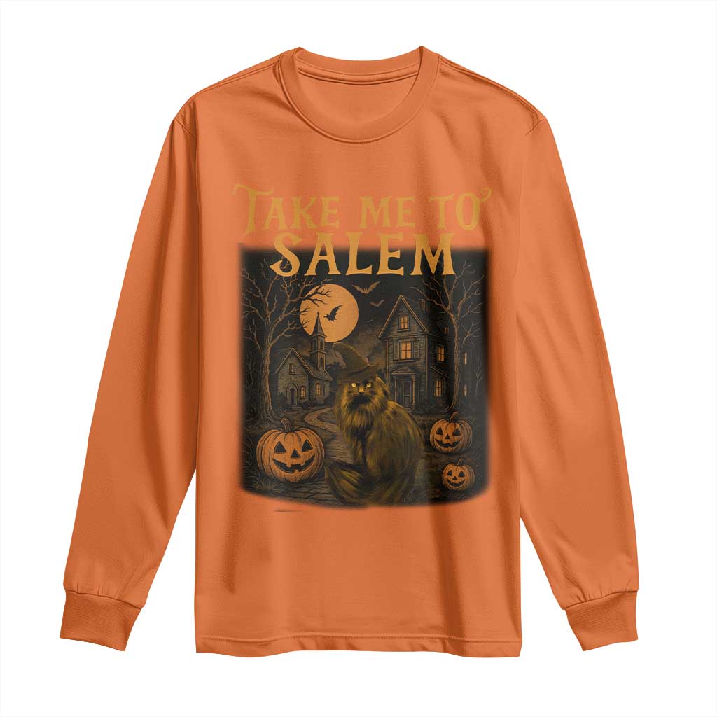 Take Me To Salem Long Sleeve Shirt Halloween Witch Salem Trip Black Cat Spooky Season - Wonder Print Shop