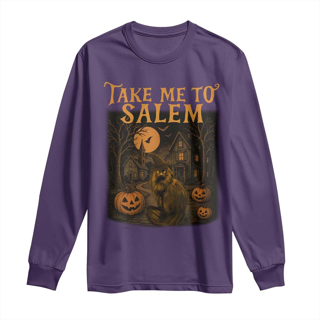 Take Me To Salem Long Sleeve Shirt Halloween Witch Salem Trip Black Cat Spooky Season - Wonder Print Shop