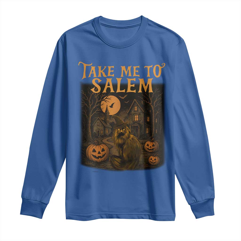 Take Me To Salem Long Sleeve Shirt Halloween Witch Salem Trip Black Cat Spooky Season - Wonder Print Shop