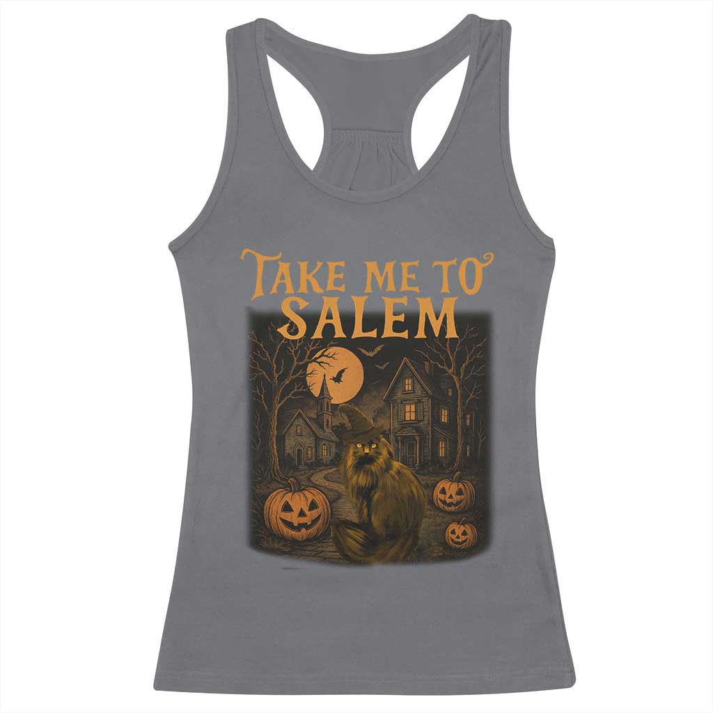 Take Me To Salem Racerback Tank Top Halloween Witch Salem Trip Black Cat Spooky Season - Wonder Print Shop