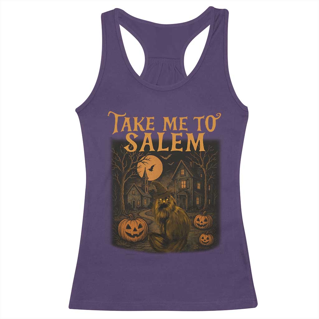 Take Me To Salem Racerback Tank Top Halloween Witch Salem Trip Black Cat Spooky Season - Wonder Print Shop