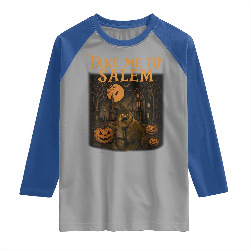 Take Me To Salem Raglan Shirt Halloween Witch Salem Trip Black Cat Spooky Season - Wonder Print Shop