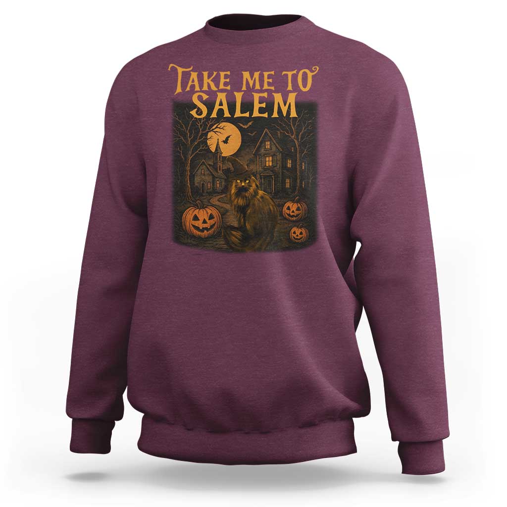 Take Me To Salem Sweatshirt Halloween Witch Salem Trip Black Cat Spooky Season - Wonder Print Shop