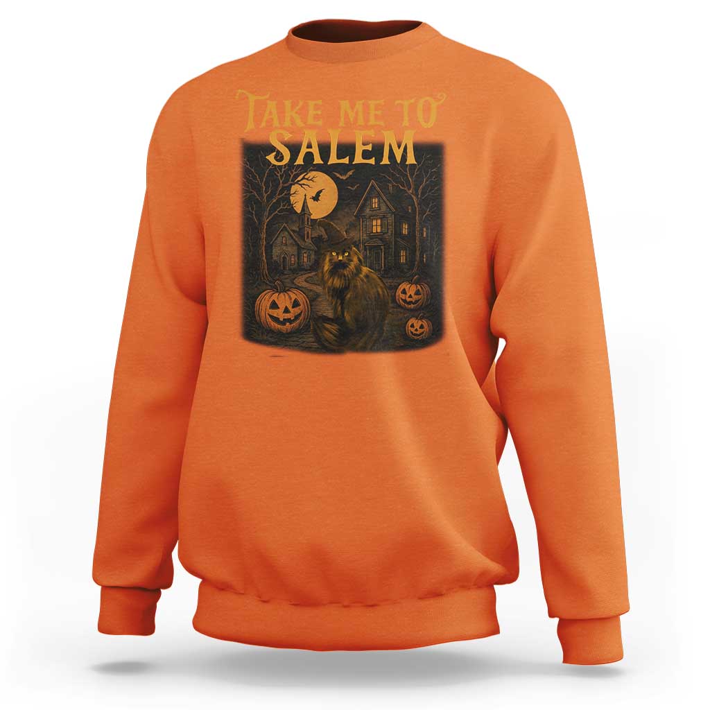 Take Me To Salem Sweatshirt Halloween Witch Salem Trip Black Cat Spooky Season - Wonder Print Shop