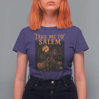 Take Me To Salem T Shirt For Women Halloween Witch Salem Trip Black Cat Spooky Season - Wonder Print Shop