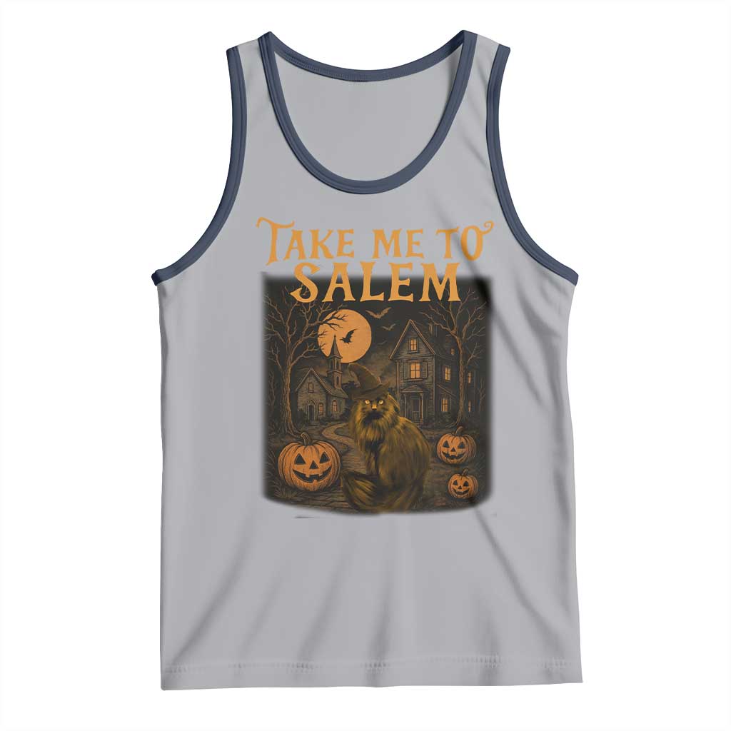 Take Me To Salem Tank Top Halloween Witch Salem Trip Black Cat Spooky Season - Wonder Print Shop