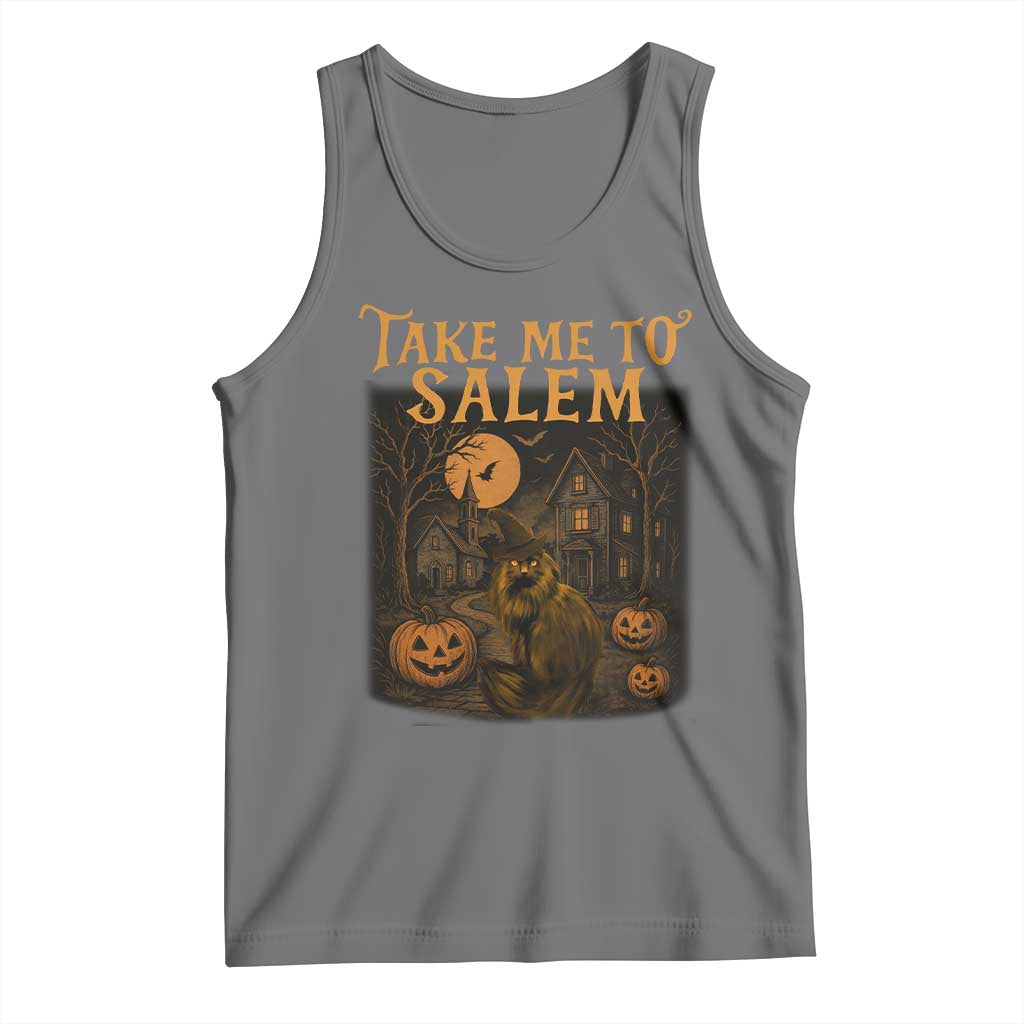 Take Me To Salem Tank Top Halloween Witch Salem Trip Black Cat Spooky Season - Wonder Print Shop