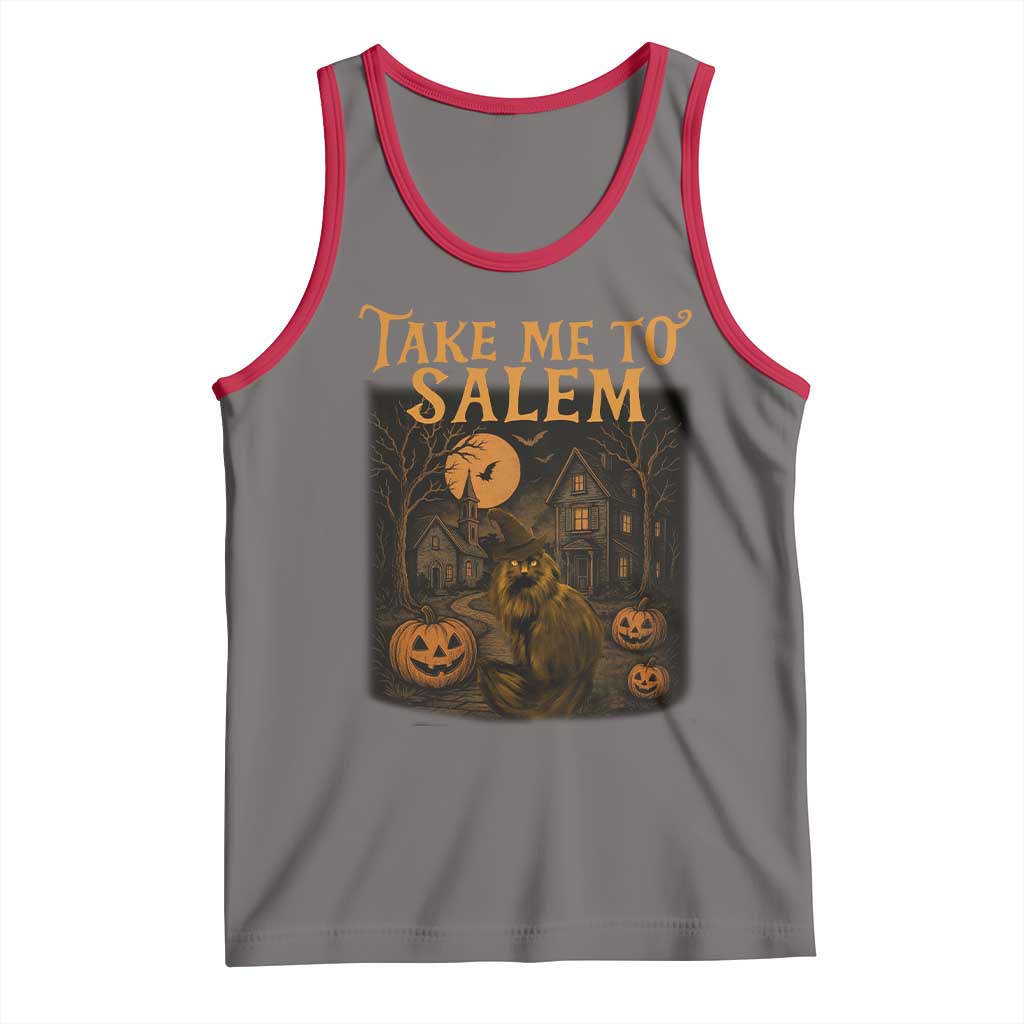 Take Me To Salem Tank Top Halloween Witch Salem Trip Black Cat Spooky Season - Wonder Print Shop