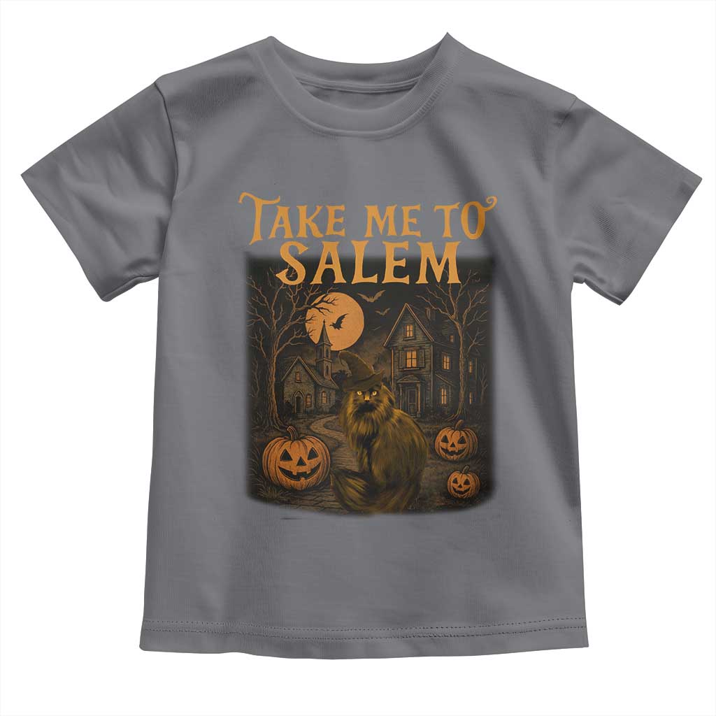 Take Me To Salem Toddler T Shirt Halloween Witch Salem Trip Black Cat Spooky Season - Wonder Print Shop