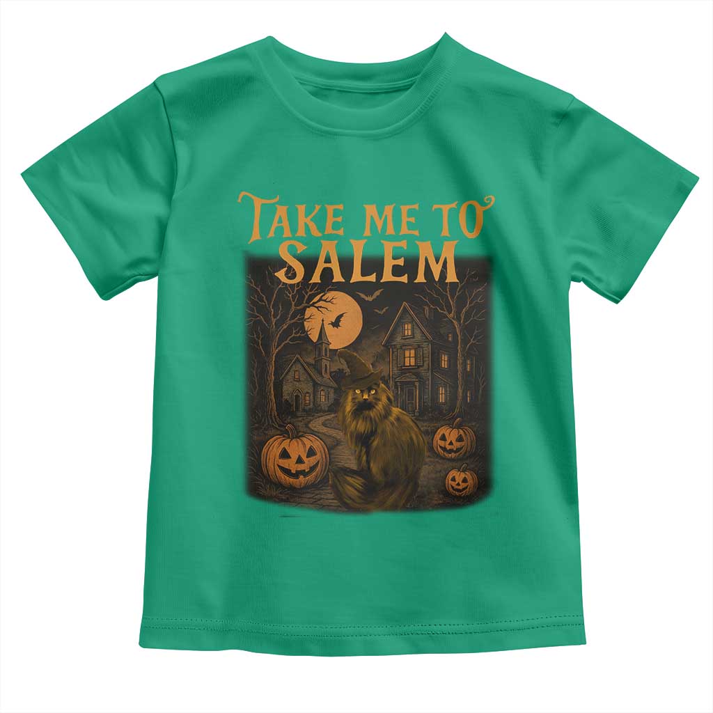 Take Me To Salem Toddler T Shirt Halloween Witch Salem Trip Black Cat Spooky Season - Wonder Print Shop