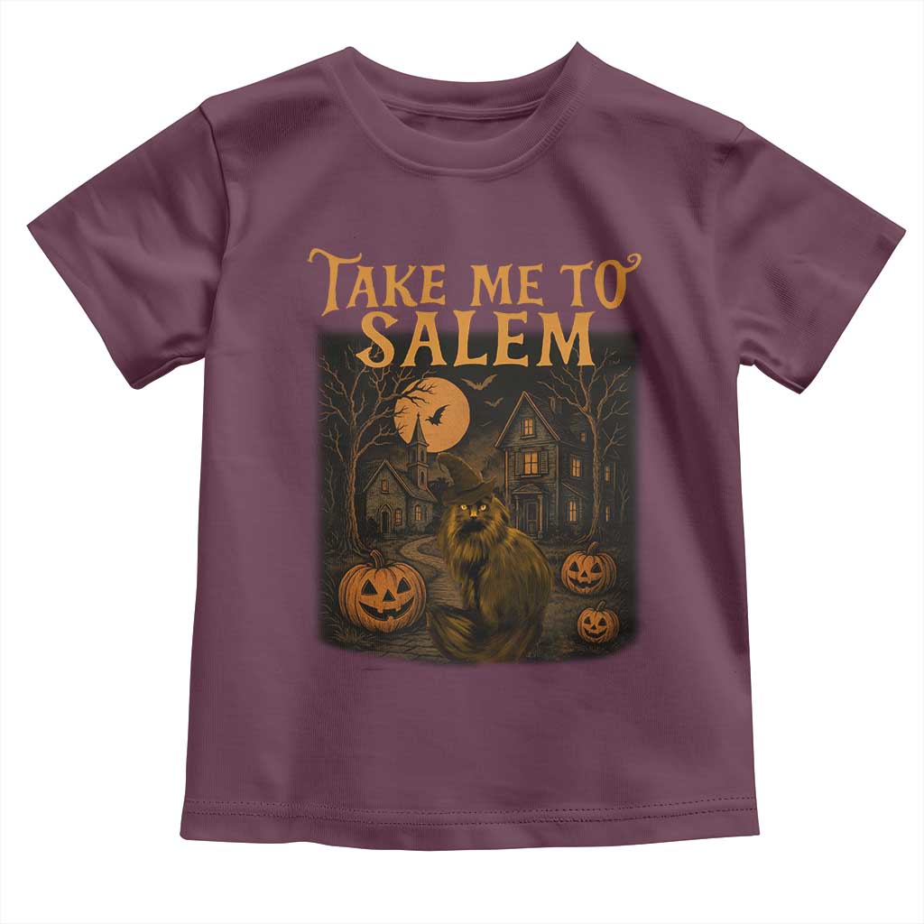 Take Me To Salem Toddler T Shirt Halloween Witch Salem Trip Black Cat Spooky Season - Wonder Print Shop
