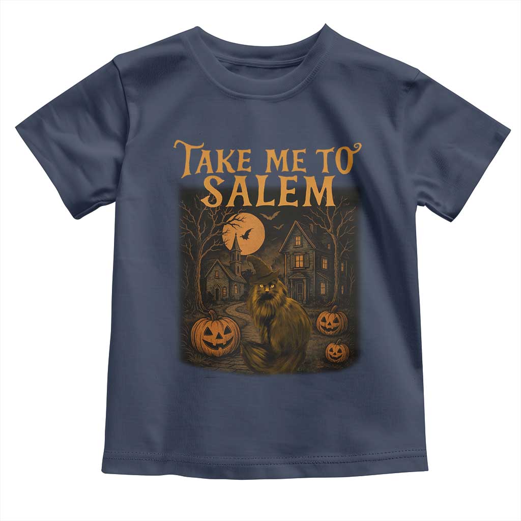 Take Me To Salem Toddler T Shirt Halloween Witch Salem Trip Black Cat Spooky Season - Wonder Print Shop