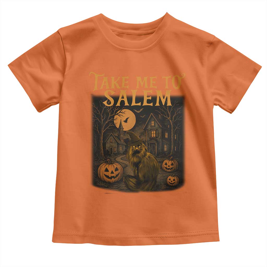 Take Me To Salem Toddler T Shirt Halloween Witch Salem Trip Black Cat Spooky Season - Wonder Print Shop