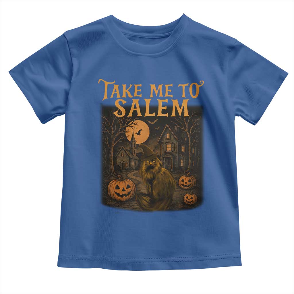 Take Me To Salem Toddler T Shirt Halloween Witch Salem Trip Black Cat Spooky Season - Wonder Print Shop