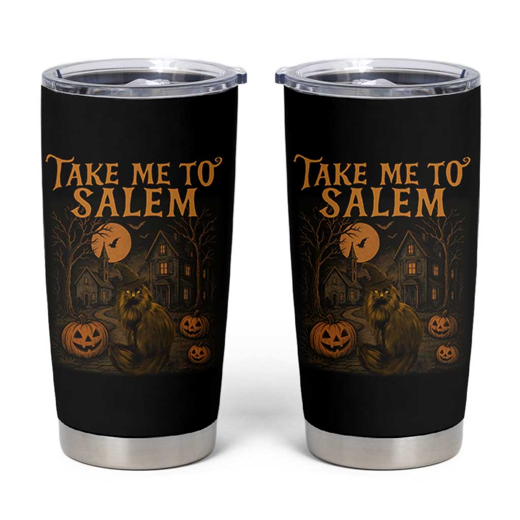 Take Me To Salem Tumbler Cup Halloween Witch Salem Trip Black Cat Spooky Season - Wonder Print Shop