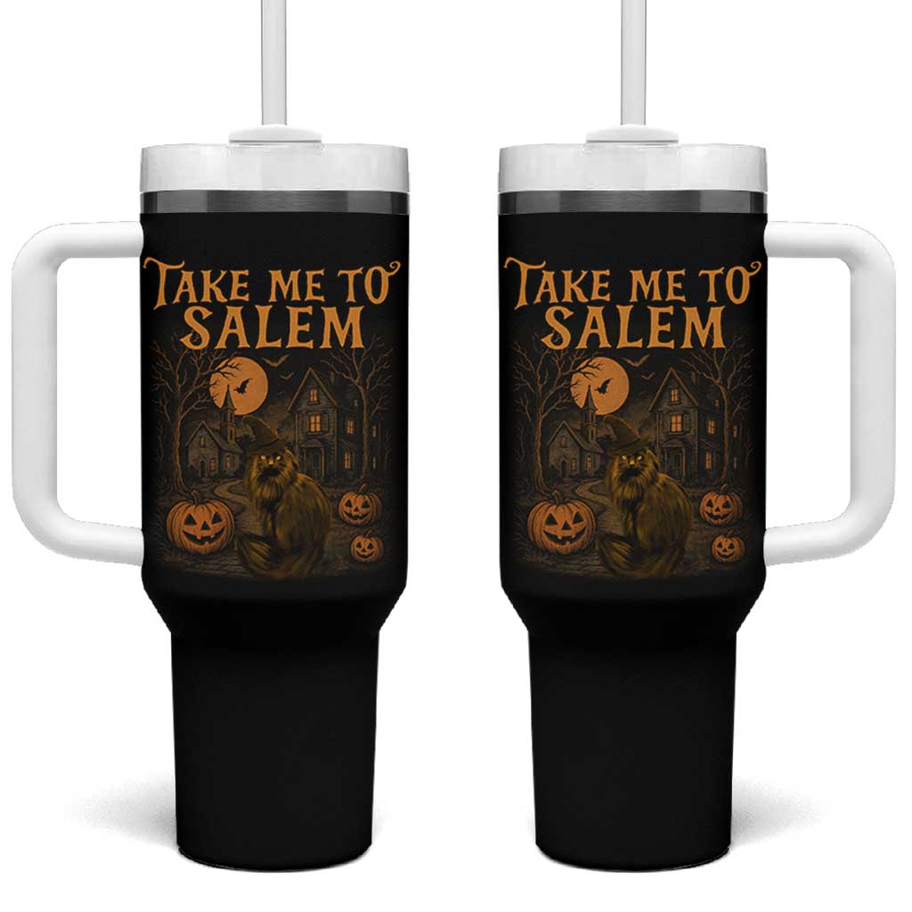 Take Me To Salem Tumbler With Handle Halloween Witch Salem Trip Black Cat Spooky Season - Wonder Print Shop