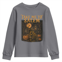 Take Me To Salem Youth Sweatshirt Halloween Witch Salem Trip Black Cat Spooky Season - Wonder Print Shop