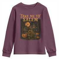 Take Me To Salem Youth Sweatshirt Halloween Witch Salem Trip Black Cat Spooky Season - Wonder Print Shop