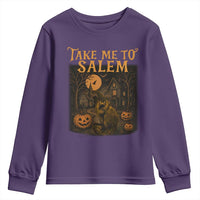 Take Me To Salem Youth Sweatshirt Halloween Witch Salem Trip Black Cat Spooky Season - Wonder Print Shop